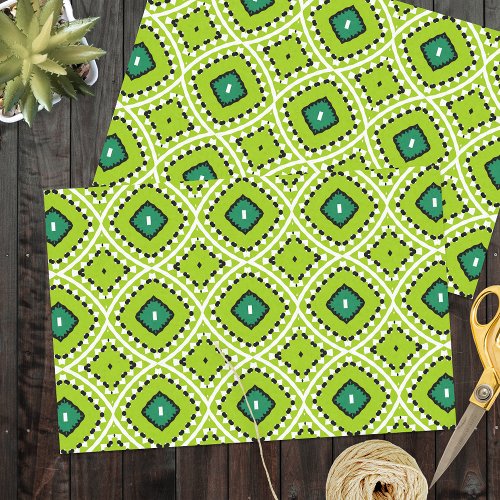 Vibrant Boho Ethnic Lime Green Geometric Pattern Tissue Paper