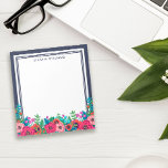 Vibrant Boho Floral Arrangement Name Notepad<br><div class="desc">Floral notepad with a beautiful arrangement of bohemian flowers in pink and blue. Add your name in modern navy blue letters.</div>