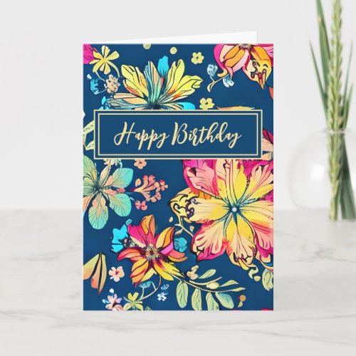 Vibrant Boho Floral Bohemian Flower Happy Birthday Card