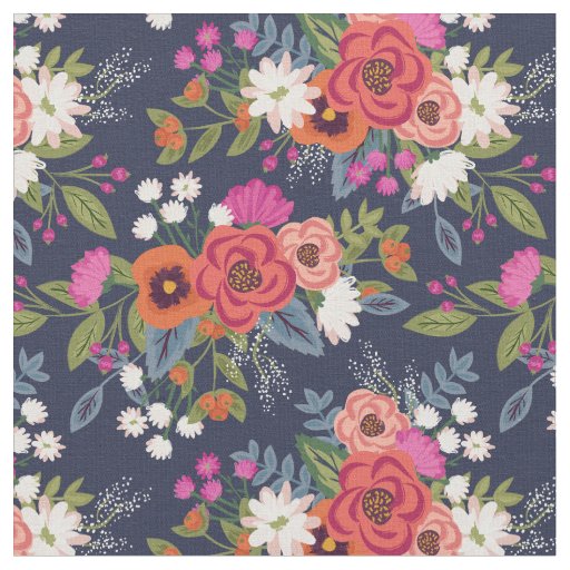 Vibrant Boho Floral Bouquets Pattern Fabric