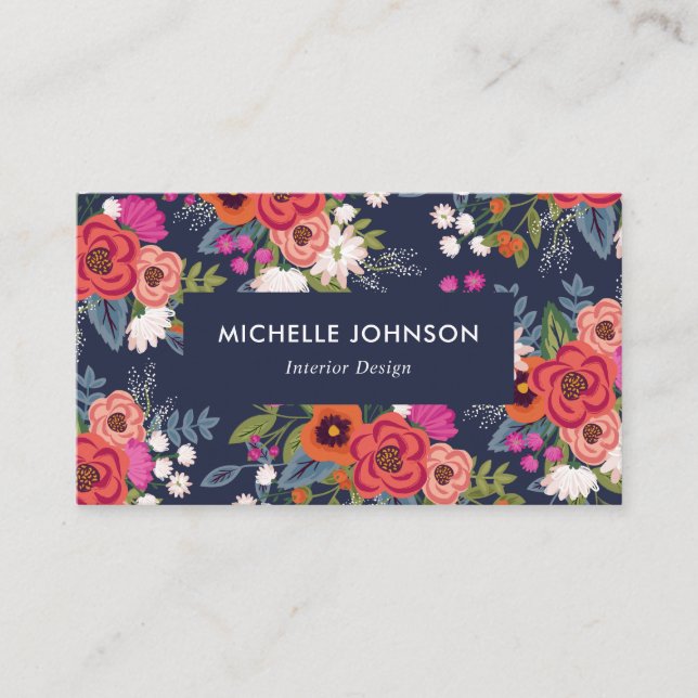 Vibrant Boho Floral Pattern Business Card (Front)