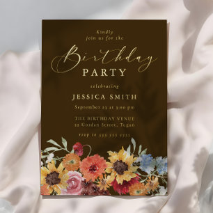 Vibrant Boho Floral Woman's Gold Birthday Party Foil Invitation
