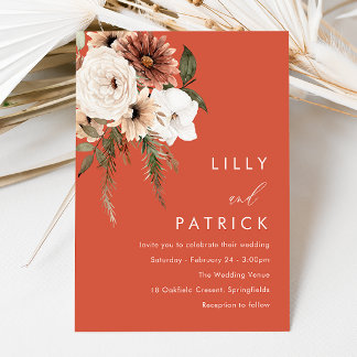 Vibrant Boho Flowers Terracotta Wedding Invitation