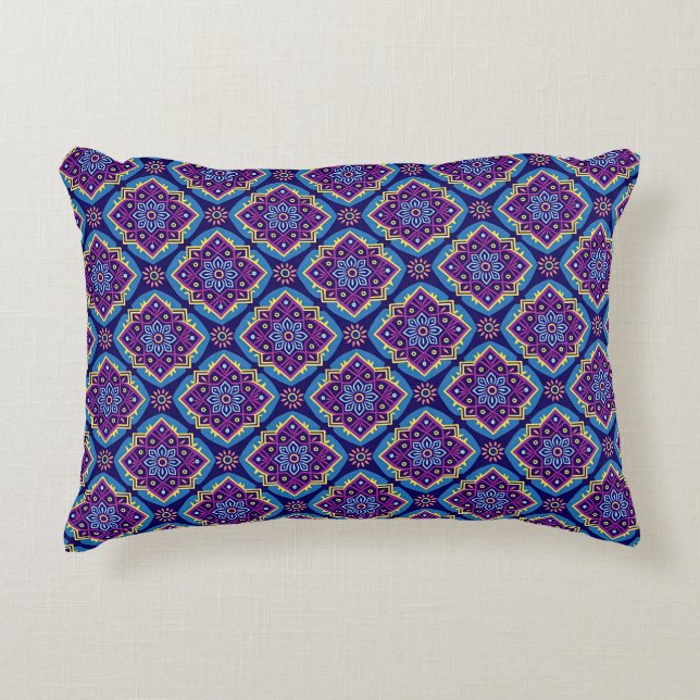 Vibrant Boho Geometric Floral Pattern Accent Pillow (Front)