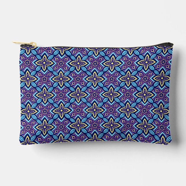 Vibrant Boho Geometric Floral Pattern Accessory Pouch (Front)