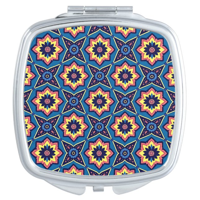 Vibrant Boho Geometric Floral Pattern Compact Mirror (Front)