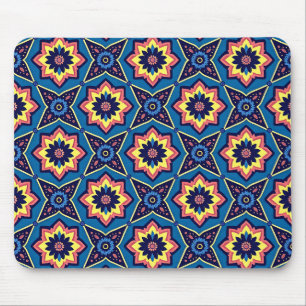 Vibrant Boho Geometric Floral Pattern Mouse Pad