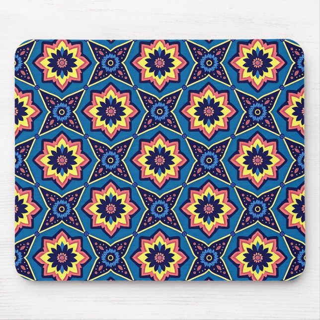 Vibrant Boho Geometric Floral Pattern Mouse Pad (Front)