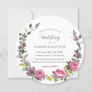 Vibrant Boho Magenta Pink Purple Floral Wedding Invitation