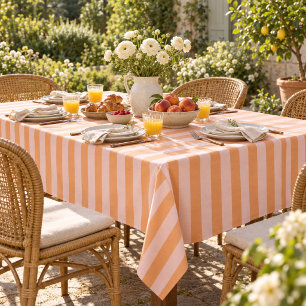 Vibrant Boho Orange & Pink Stripes Spring & Summer Tablecloth