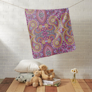 Vibrant Boho Paisley Floral Pattern   Colorful Art Baby Blanket