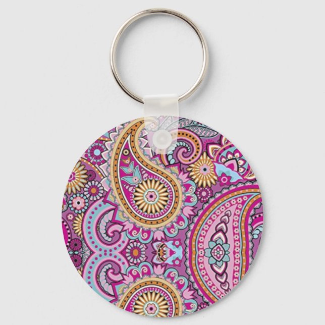 Vibrant Boho Paisley Floral Pattern | Colorful Art Keychain (Front)