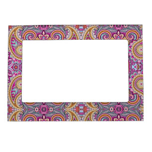 Vibrant Boho Paisley Floral Pattern Colorful Art Magnetic Frame