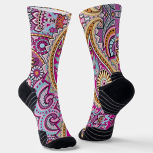 Vibrant Boho Paisley Floral Pattern Colorful Art Socks