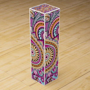Vibrant Boho Paisley Floral Pattern Colorful Art Wine Box