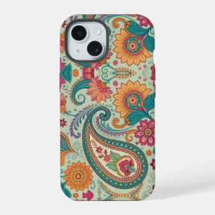 Vibrant Boho Paisley light green Floral Pattern iPhone 15 Case