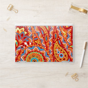 Vibrant Boho Paisley red Floral Pattern HP Laptop Skin