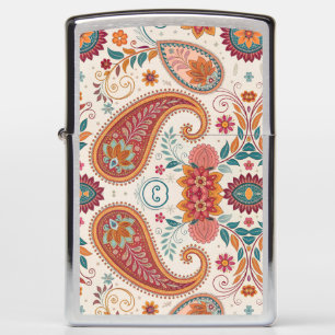 Vibrant Boho Paisley white Floral Pattern Zippo Lighter