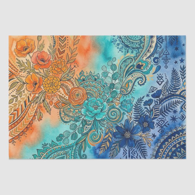 Vibrant Boho Rainbow Gradient Floral Tissue Paper (Front)