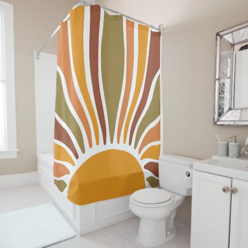 Vibrant Boho Terracotta Gold Sun  Shower Curtain