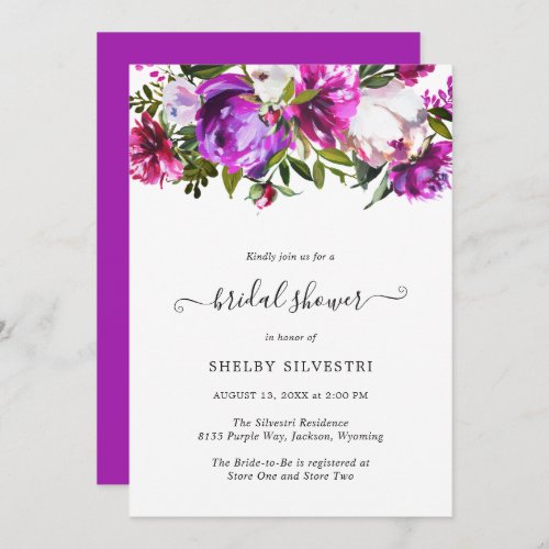 Vibrant Bold Bright Purple Floral Bridal Shower Invitation