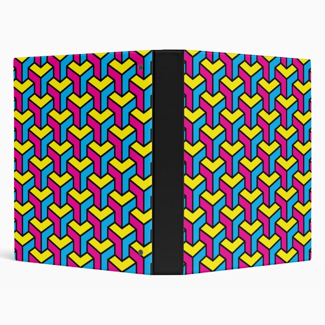 Vibrant Bold CMYK Geometric Optical Illusion Block 3 Ring Binder (Background)