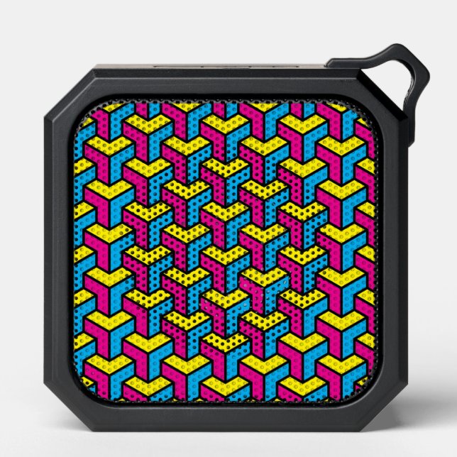 Vibrant Bold CMYK Geometric Optical Illusion Block Bluetooth Speaker (Front)