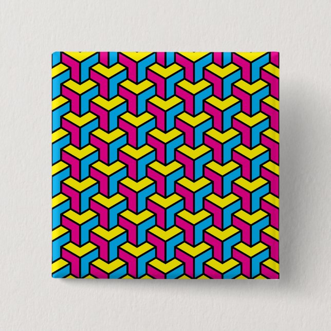 Vibrant Bold CMYK Geometric Optical Illusion Block Button (Front)