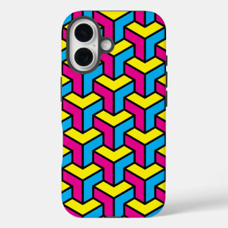 Vibrant Bold CMYK Geometric Optical Illusion Block iPhone 16 Case