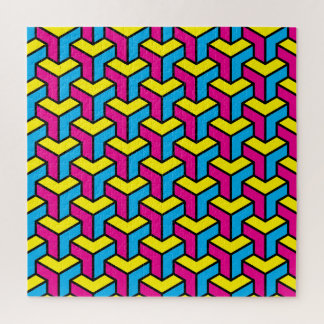 Vibrant Bold CMYK Geometric Optical Illusion Block Jigsaw Puzzle