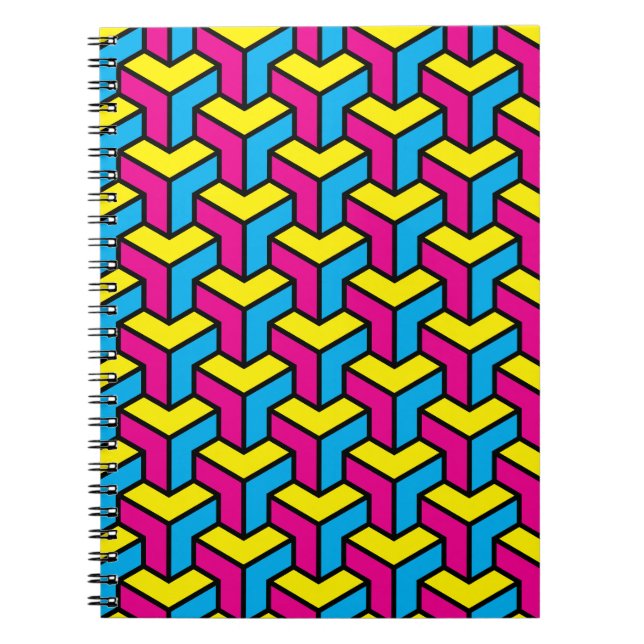 Vibrant Bold CMYK Geometric Optical Illusion Block Notebook (Front)
