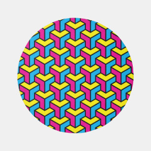 Vibrant Bold CMYK Geometric Optical Illusion Block Outdoor Rug