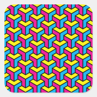 Vibrant Bold CMYK Geometric Optical Illusion Block Square Sticker