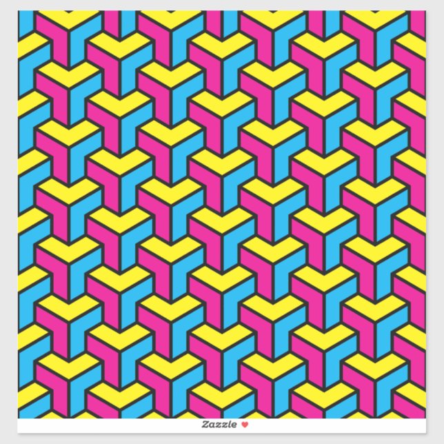 Vibrant Bold CMYK Geometric Optical Illusion Block Sticker (Sheet)