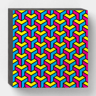 Vibrant Bold CMYK Geometric Optical Illusion Block Wooden Box Sign