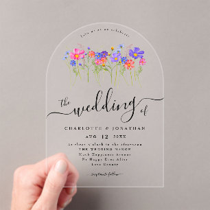 Vibrant Bold Colorful Boho Wildflower Wedding Acrylic Invitations