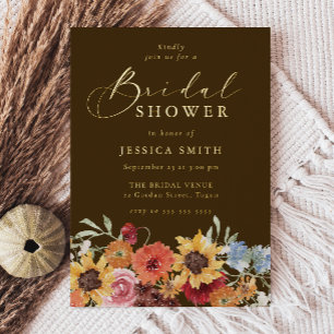 Vibrant Bold Floral Boho Bridal Shower Gold Foil Invitation