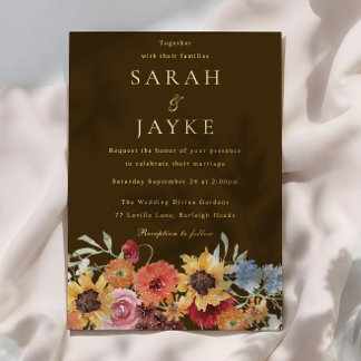 Vibrant Bold Floral Boho Wedding Gold Foil Invitation