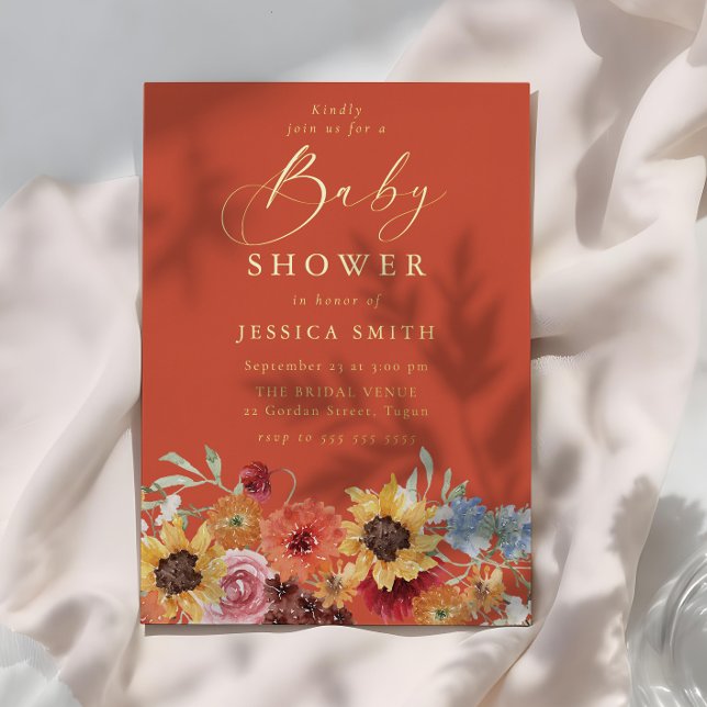 Vibrant Bold Floral Summer Baby Shower Gold Foil Invitation (Creator Uploaded)