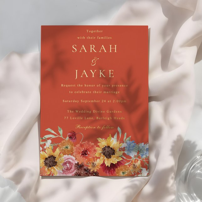 Vibrant Bold Floral Summer Wedding Gold Foil Invitation (Creator Uploaded)