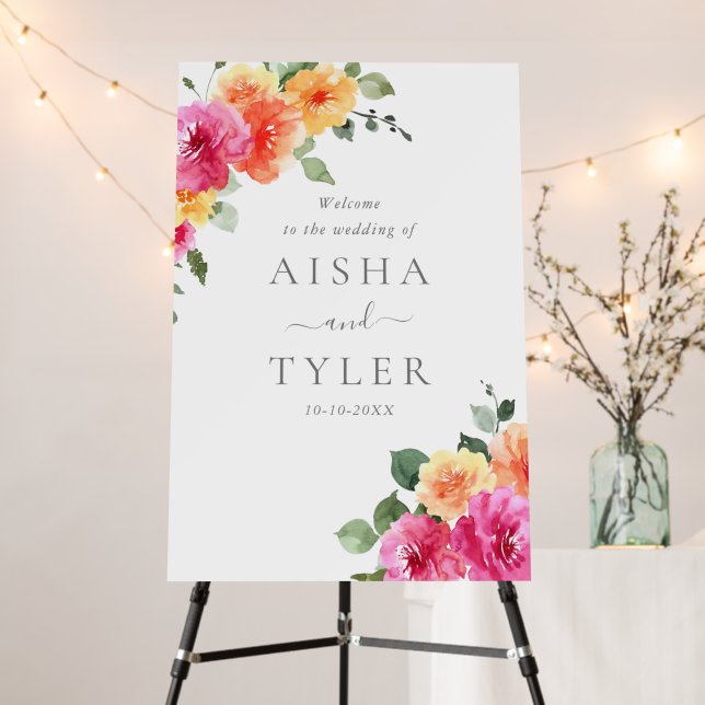 Vibrant Bold Floral Welcome to the Wedding of Sign (In Situ (Stand))
