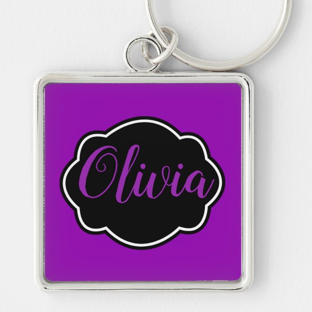 Vibrant, Bold Fuchsia Purple Personalized Keychain (Front)