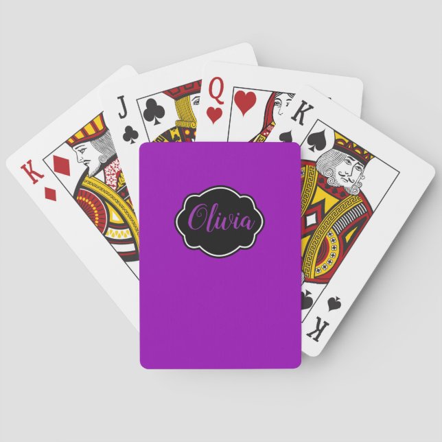 Vibrant, Bold Fuchsia Purple Personalized Poker Cards (Back)