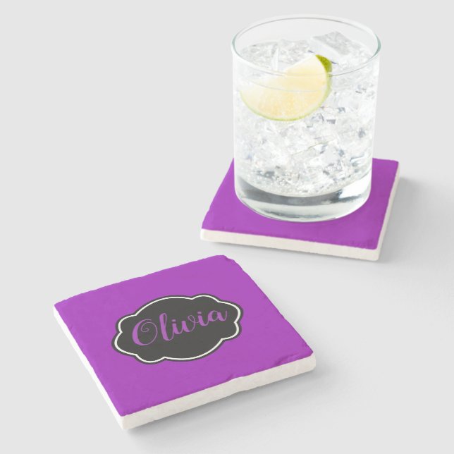 Vibrant, Bold Fuchsia Purple Personalized  Stone Coaster (Side)