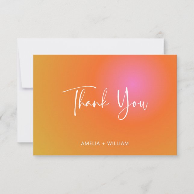 Vibrant Bold Orange Pink Gradient Unique Custom Thank You Card (Front)