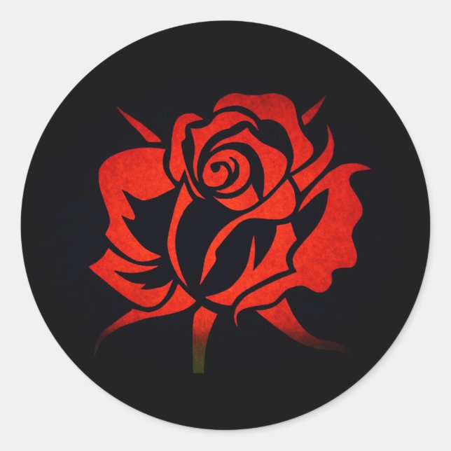 Vibrant, Bold Red Rose on Black Background Sticker (Front)