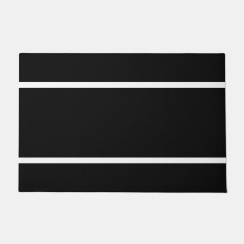 Vibrant Bold Rich Black White Horizontal Stripes Doormat