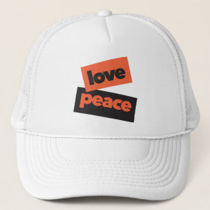 Vibrant, bold, simple, urban design of Love Peace Trucker Hat