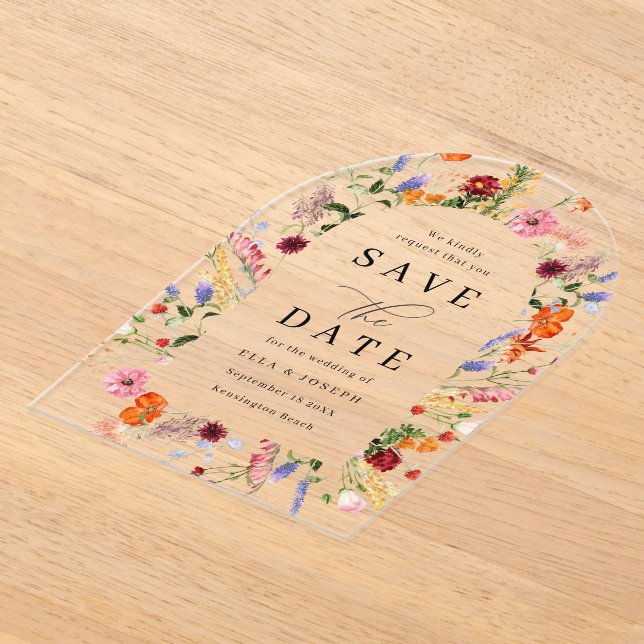 Vibrant Bold Wildflowers Wedding Save The Date Acrylic Invitations