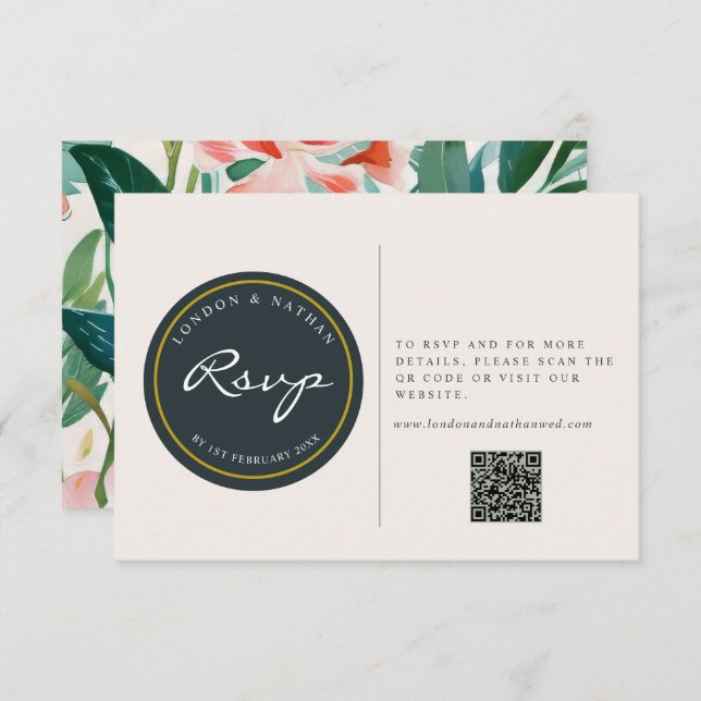 Vibrant Botanical Floral Wedding QR Code  RSVP Card (Front/Back)